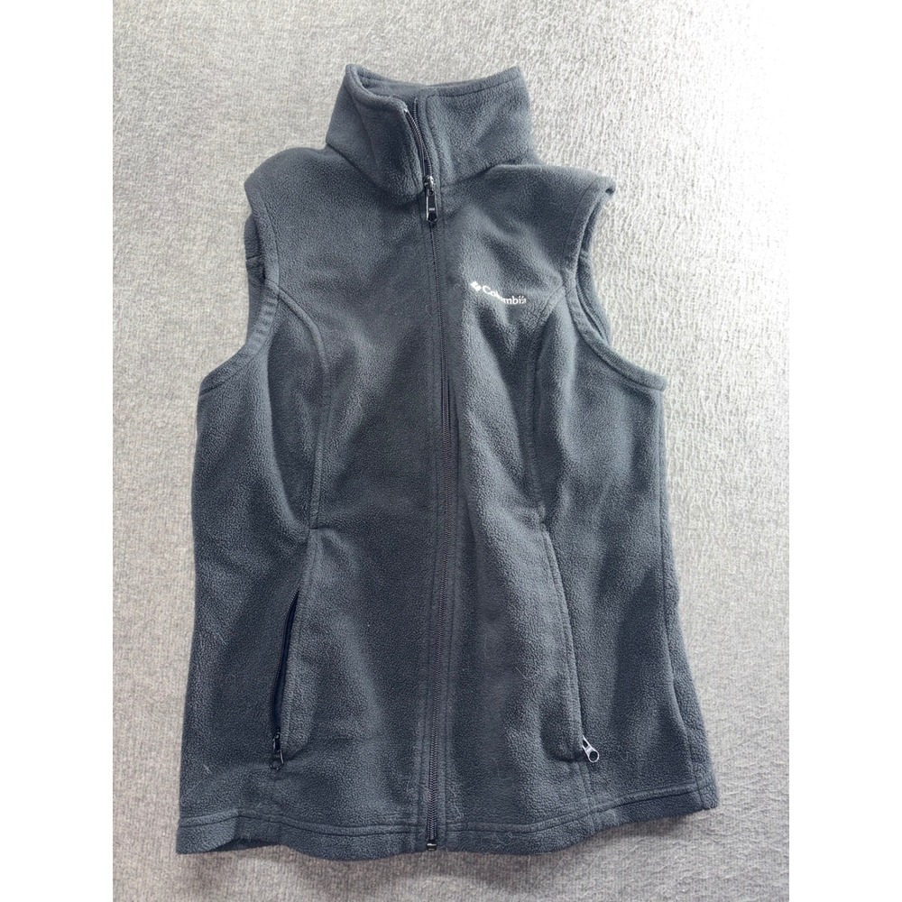 Columbia Womens Fleece Vest Charcoal Gray Full Zip Mock Neck Small Outdoor Layer